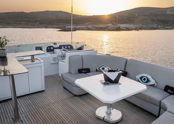 luxury yacht charter, superyacht deck, super yacht Mykonos