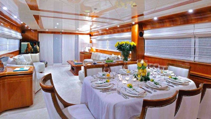luxury yacht salon, fine dining, gourmet cuisine, luxury lifestyle