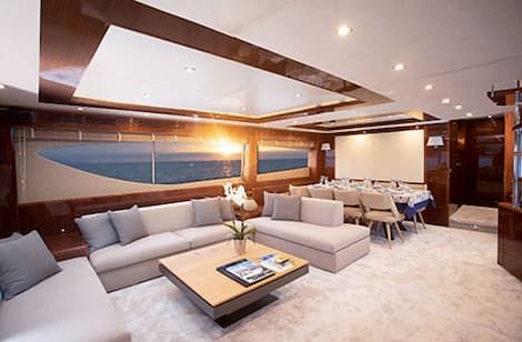 yacht saloon, Greek islands Yacht Charter, luxury yacht interior