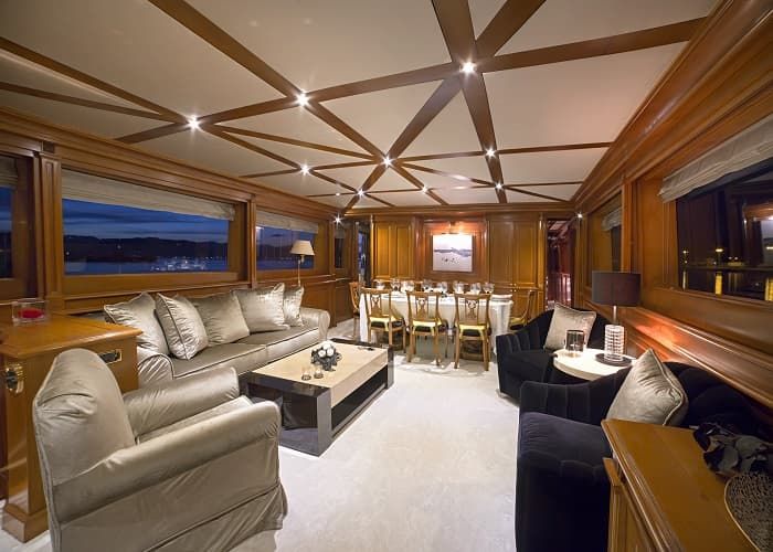 Athens yacht salon, Aquila yacht, luxury salon, relaxing space