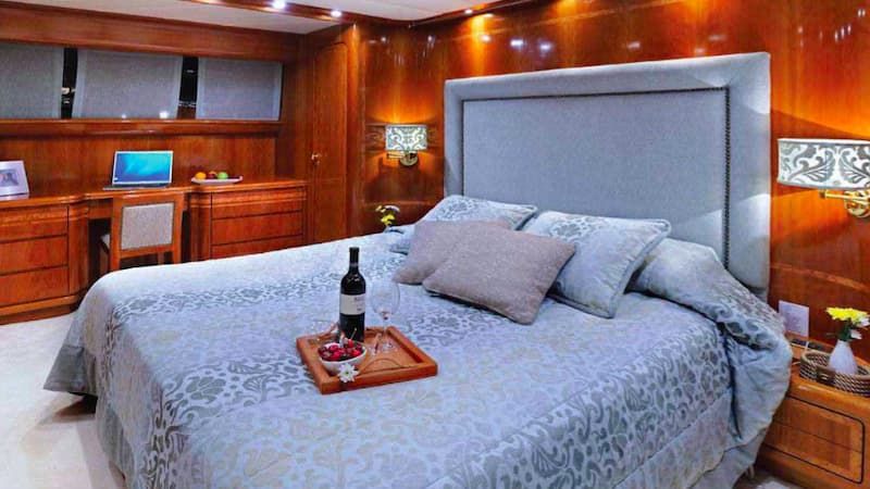 luxury yacht suite, master bedroom, king-size bed